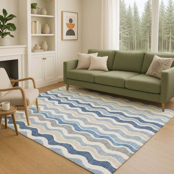 Chantille Machine Washable Indoor/Outdoor Abstract ACN2342 Blue 8 ft. x 10 ft. Area Rug