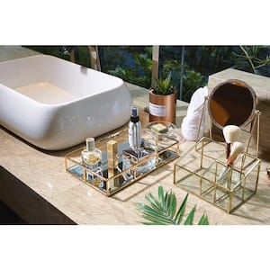 11.81 in. L x 7.28 in. W Rectangular Glass Gold Decorative Tray Tray Jewelry Perfume Organizer Makeup Tray