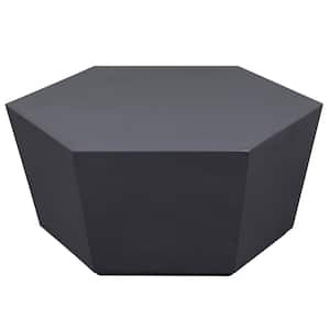 35 in. Magnesium Oxide Hexagonal Outdoor Coffee Table, Side Table in Dark Grey