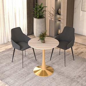 Round Dining Table 27 in. MDF Wood Tabletop with Gold Steel Pedestal Seats 4 Bristol Series in Natural Wood
