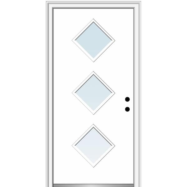MMI DOOR Aveline 32 in. x 80 in. Left-Hand Inswing 3-Lite Clear Low-E Primed Fiberglass Prehung Front Door on 4-9/16 in. Frame