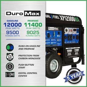 12000/9500-Watt Dual Fuel Electric Start Gasoline/Propane Portable Home Power Back Up Generator with CO Alert Shutdown