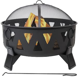 Steel Nordic-Inspired Fire Pit with Spark Screen and Poker - 34 in.