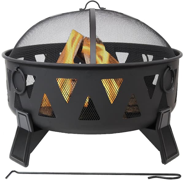 Sunnydaze Steel Nordic-Inspired Fire Pit with Spark Screen and Poker - 34 in.