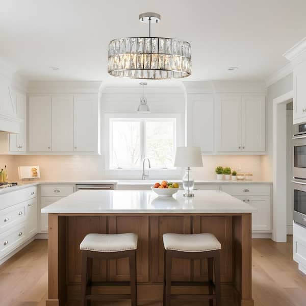 17.7 in. 6-Light Chrome Modern Drum Crystal Chandelier for Living Room, Dining Room, Bedroom