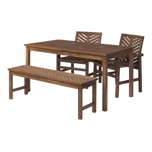 Chevron Dark Brown 4-Piece Wood Outdoor Patio Dining Set