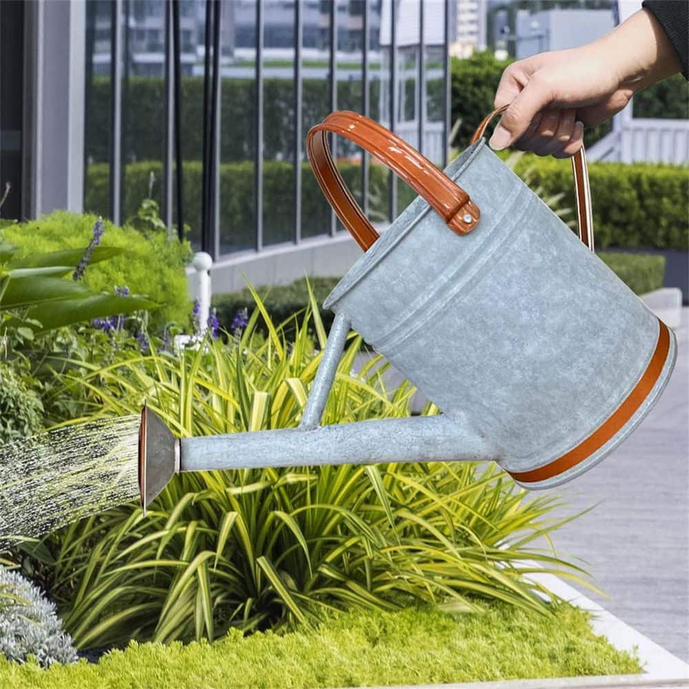 Light Blue Galvanized Metal Watering Can with Removable Spout