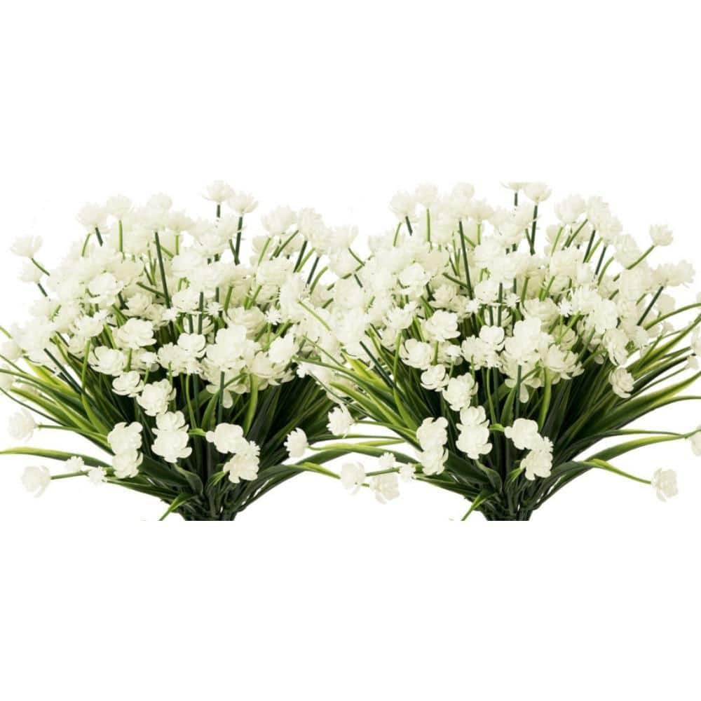 12.6 in. White 8 Bundles Plastic Flowers Outdoor Artificial Fake