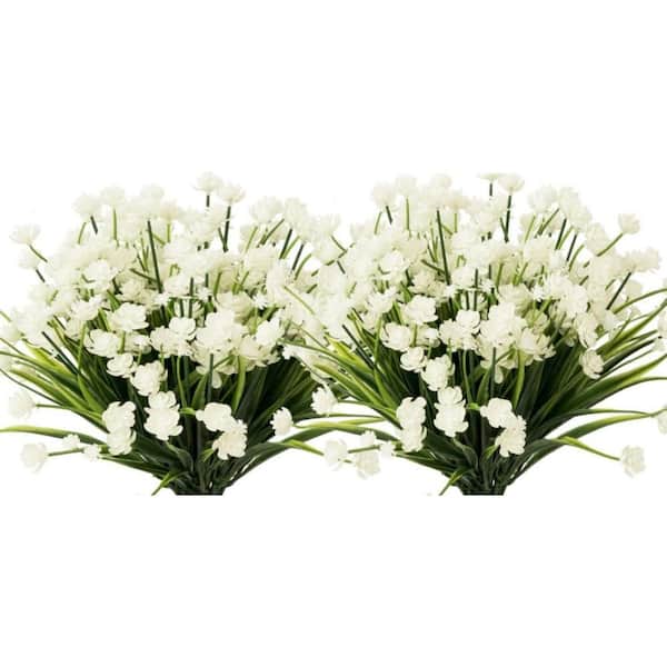 12.6 in. White 8 Bundles Plastic Flowers Outdoor Artificial Fake