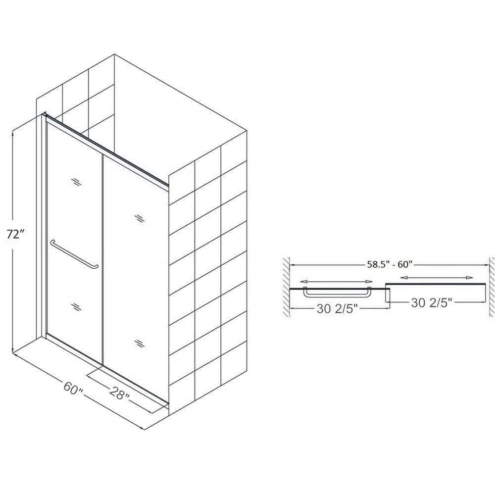 Infinity-Z 60" Distressed Bronze Frameless Sliding Shower Door