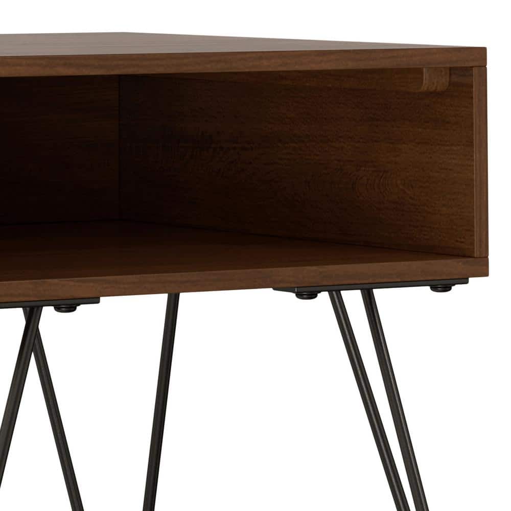Hunter Walnut Veneer Industrial End Table with Metal Hairpin Legs
