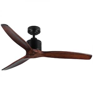 52 in. Indoor Matte Black Modern Ceiling Fan with Remote and Downrod, without Light