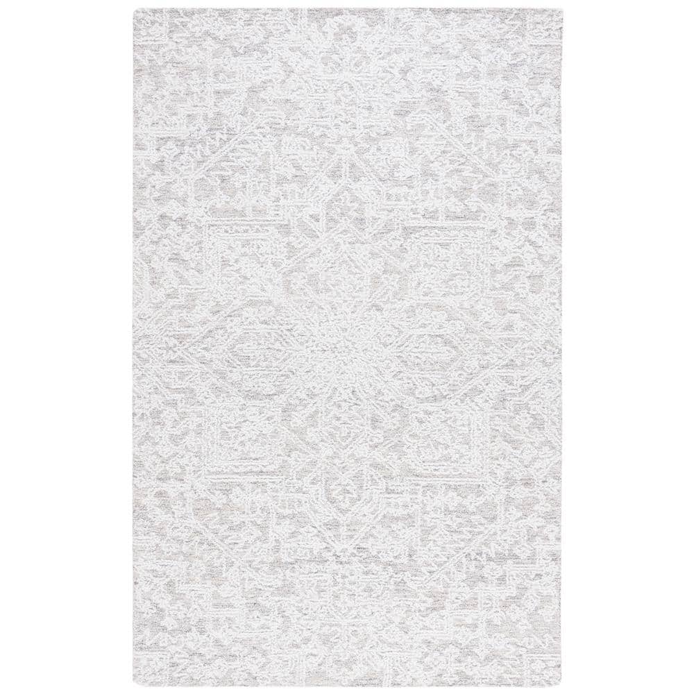 Ivory and Silver 8' x 10' Tufted Wool Area Rug