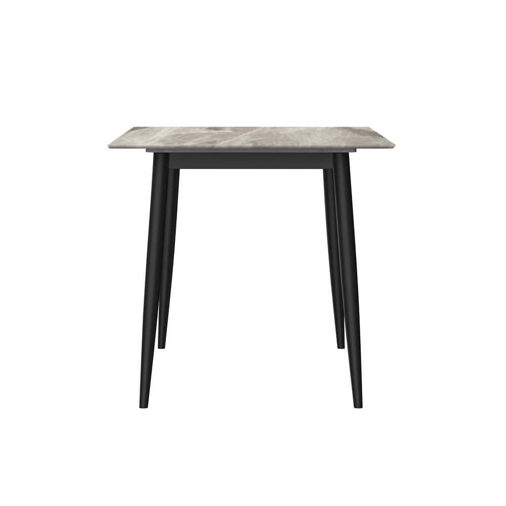 Deep Grey Rectangular Glass Dining Table with Black Steel Base