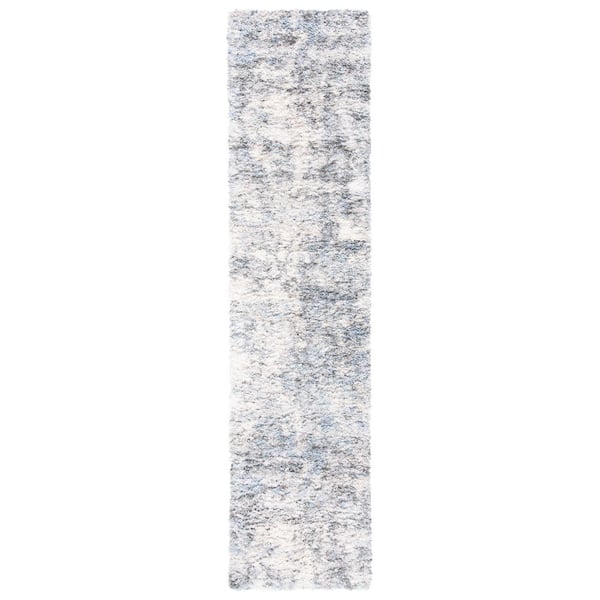 Berber Shag 2 ft. x 12 ft. Ivory/Gray Abstract Modern Runner Rug