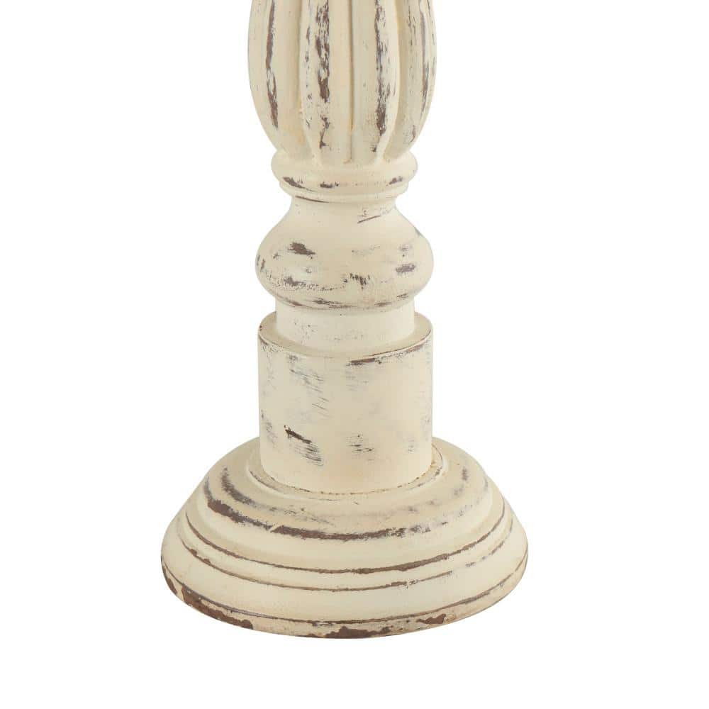 Distressed White Mango Wood Candle Holder Set, 21" 17" 15"