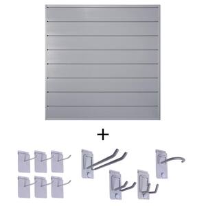 48 in. H x 48 in. W Starter Bundle PVC Slatwall Panel Set with Locking Hook Kit in Graphite (10-Piece)