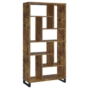 70.75 in. Antique Nutmeg Wood 10-shelf Etagere Bookcase with Open Back