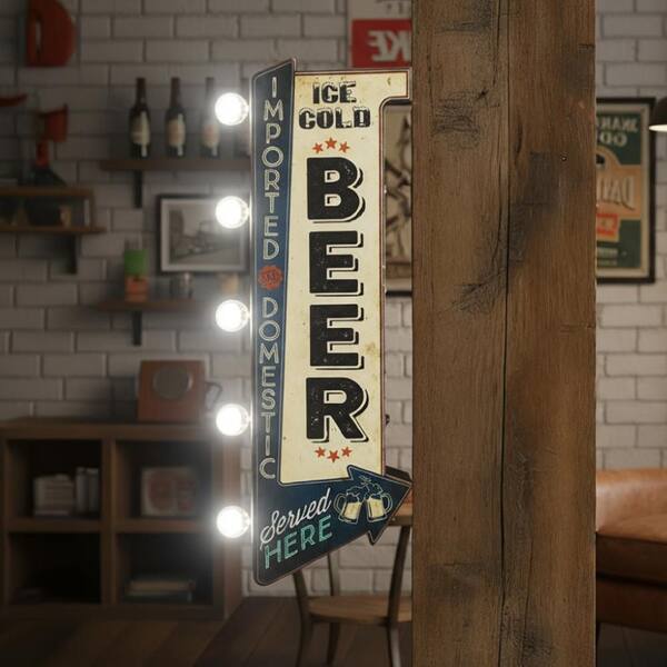 American Art Decor Vintage Ice Cold Beer LED Metal Marquee Arrow
