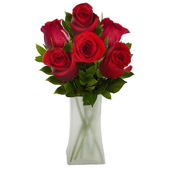 The Ultimate Bouquet Gorgeous Red Rose Bouquet in Clear Vase (6 Stem) Overnight Shipping Included