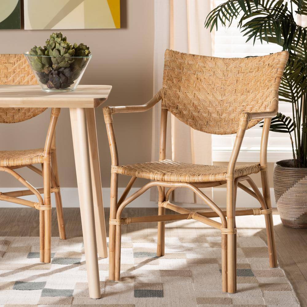 High Back Brown Rattan and Cane Arm Chair