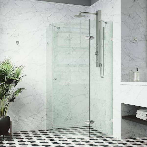 VIGO Verona 38 in. L x 38 in. W x 73 in. H Frameless Pivot Neo-angle Shower Enclosure in Chrome with 3/8 in. Clear Glass
