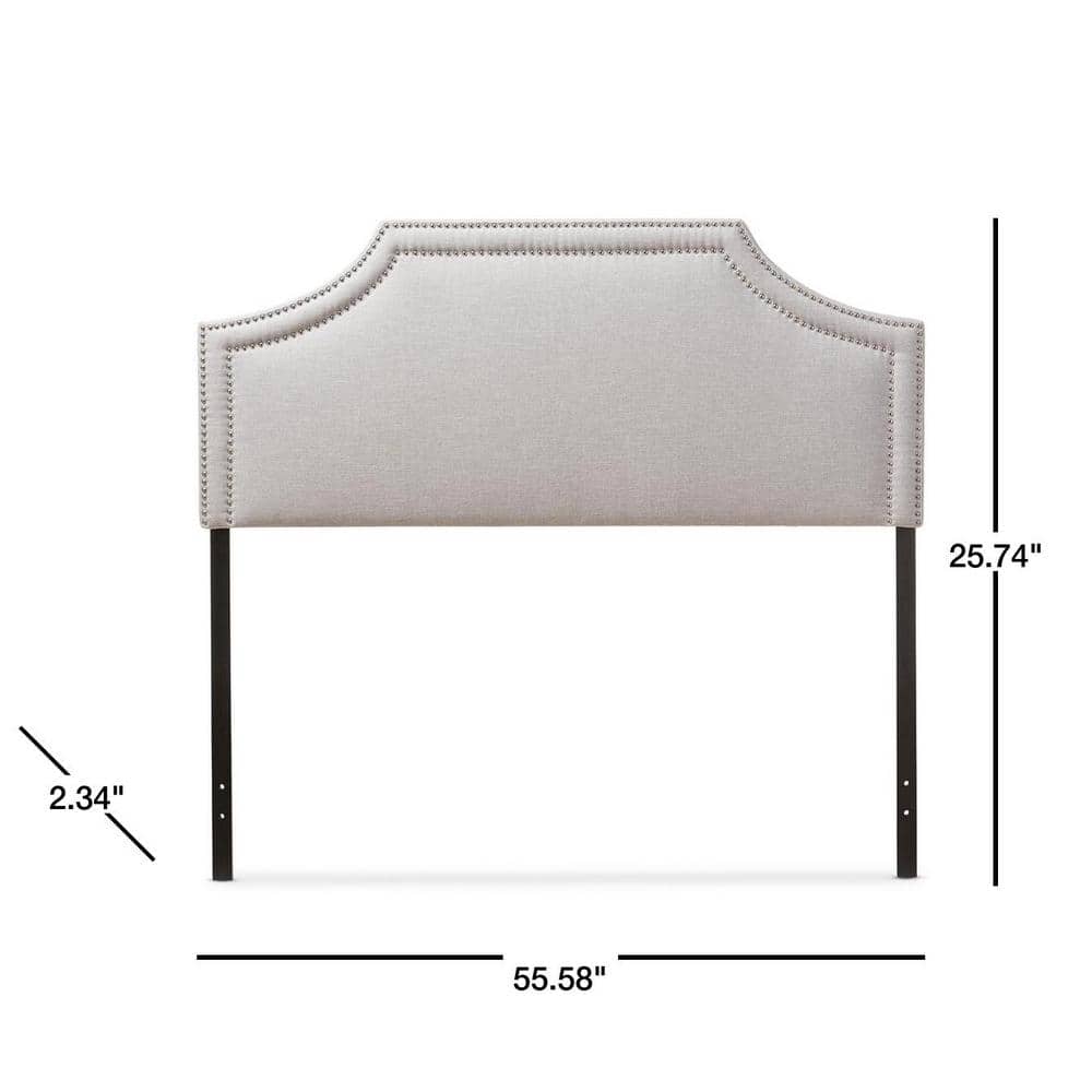 Greyish Beige Upholstered Full Headboard with Nailhead Trim