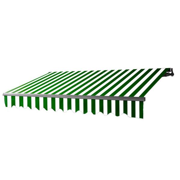 Aleko 10 X 8 Ft Retractable Black Frame Patio Awning Up To 76 Sq Ft Of Coverage In Green White Color Ab10x8gwstr00 Hd The Home Depot