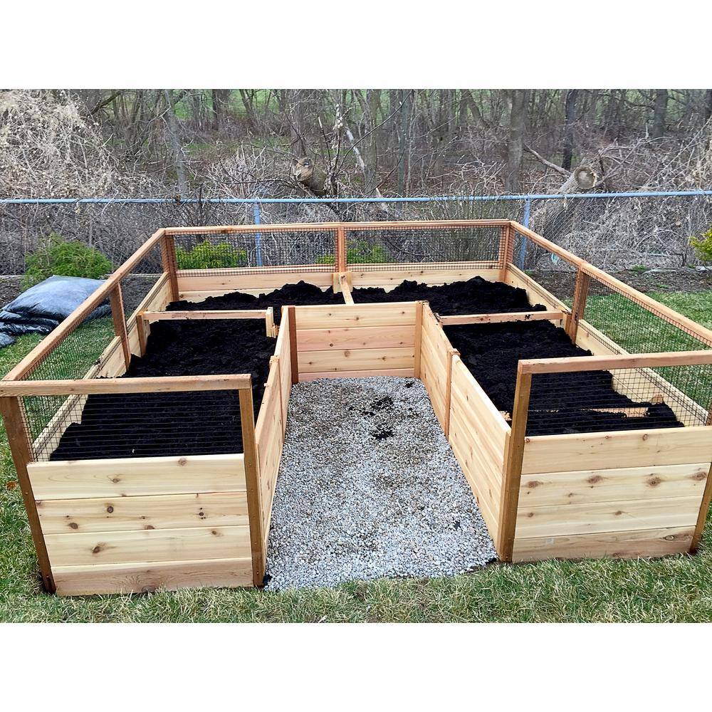 8 ft. x 8 ft. Cedar Raised Garden Bed with Mesh Fencing