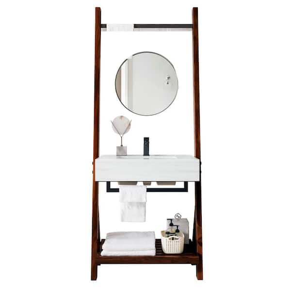James Martin Vanities Lakeside 30 in W x 22 in D x 33.3 in H Bath Vanity in Mid Century Walnut with Artic Fall Solid Surface Vanity Top
