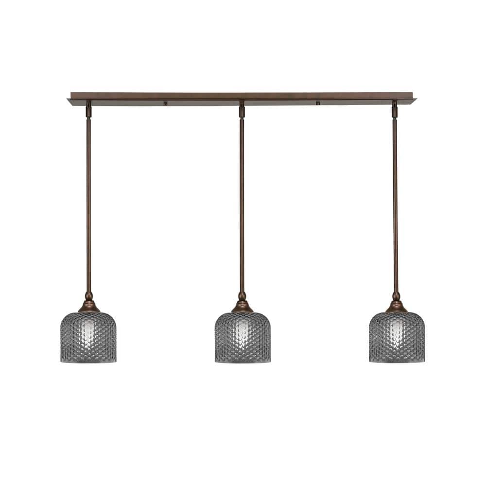 Livingston 100-Watt 3-Light Bronze Shaded Pendant Light with 6 in. Smoke Gl