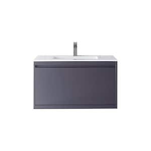 Milan 35.4 in. W x 18.1 in. D x 20.6 in. H Bathroom Vanity in Modern Grey Glossy with Glossy White Composite Top