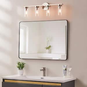 26.4 in. 4-light Brushed Nickel Bathroom Vanity Light Wall Sconce with Clear Glass Shade