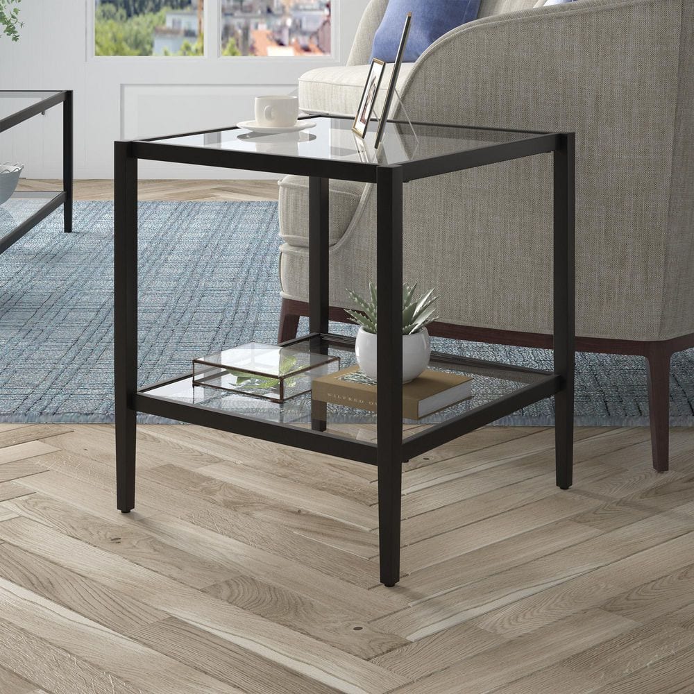 Modern Blackened Bronze 20" Square Metal & Glass Side Table