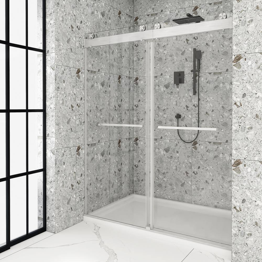 60" Frameless Sliding Glass Shower Door with Nickel Finish