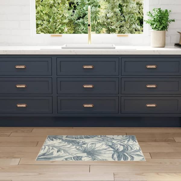 Aloha Ivory Blue 3 ft. x 4 ft. Palmette Contemporary Area Rug