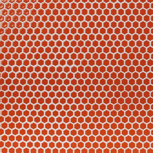 Ivy Hill Tile Bliss Edged Hexagon Tangerine 10.03 in. x 11.61 in. Polished Porcelain Floor and Wall Mosaic Tile (0.80 Sq. Ft./Each)