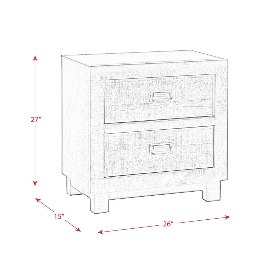 Rustic Walnut 2-Drawer Nightstand with Dark Nickel Pulls