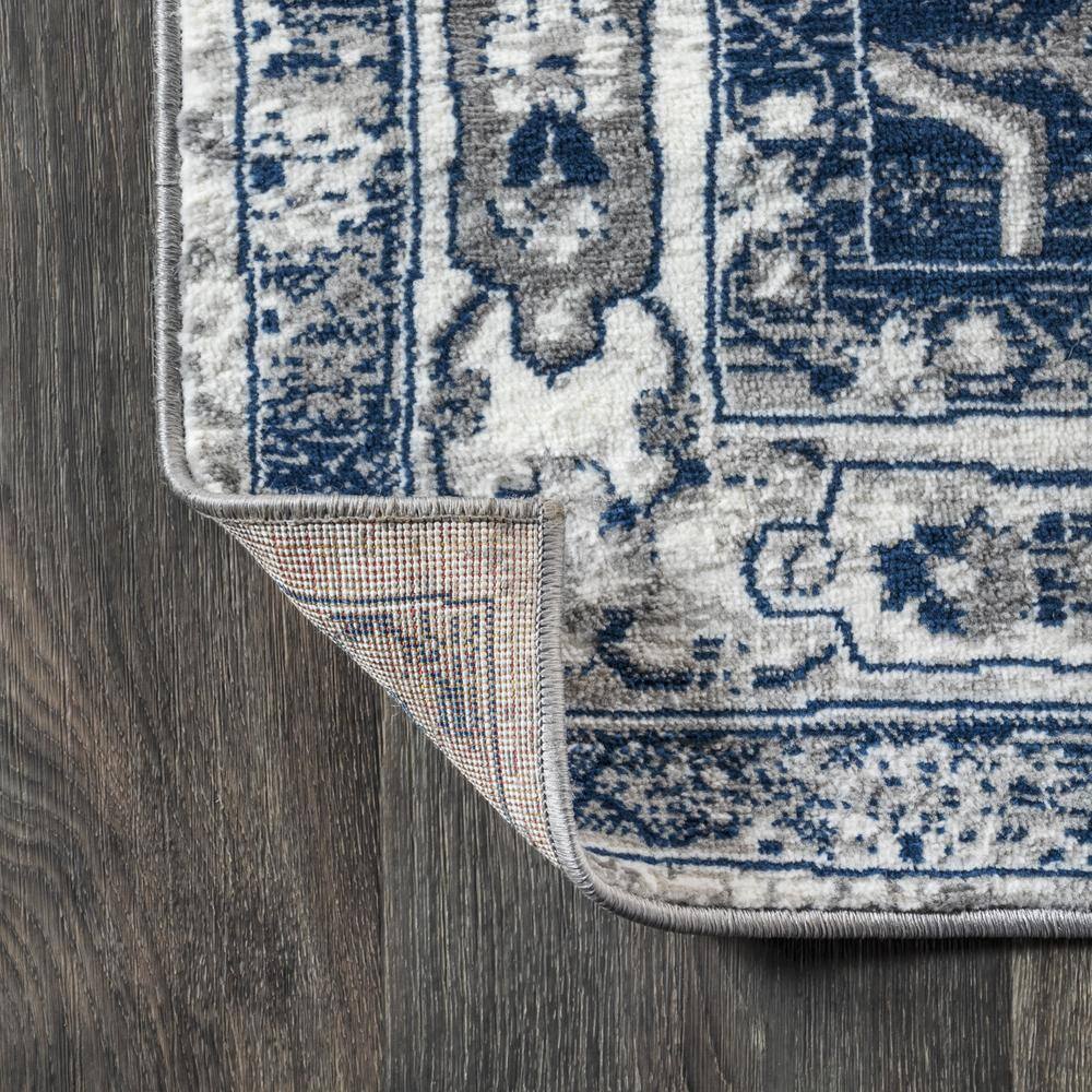 Light Grey and Navy Round Synthetic Persian Medallion Rug