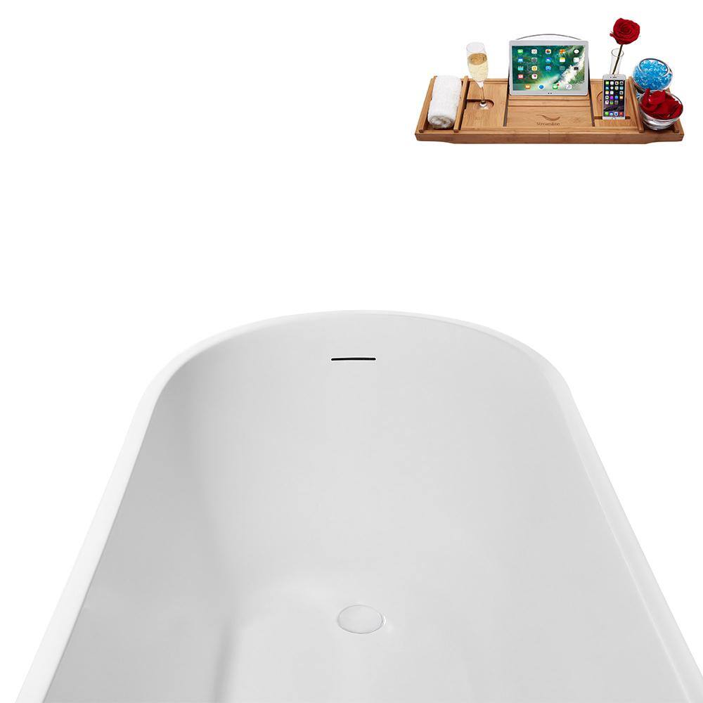 67" Glossy White Acrylic Freestanding Soaking Tub with Tray