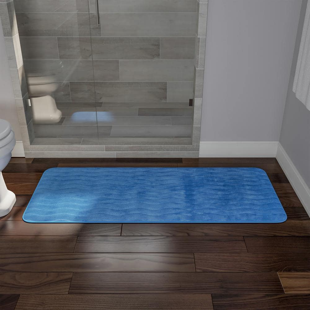 Blue 24x60 Memory Foam Non-Slip Bath Rug