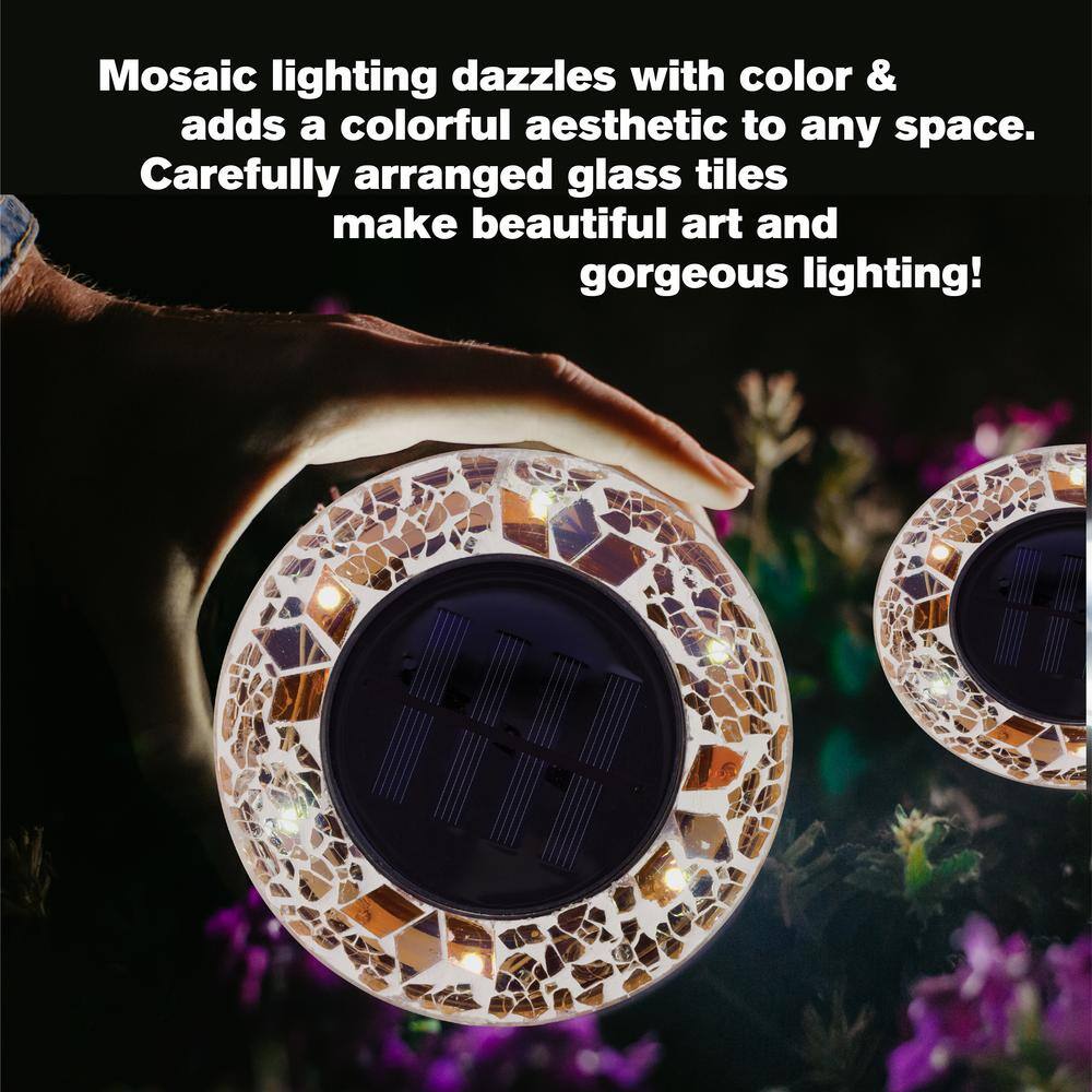 Tan Mosaic Solar Powered LED Pathway Lights, Set of 4