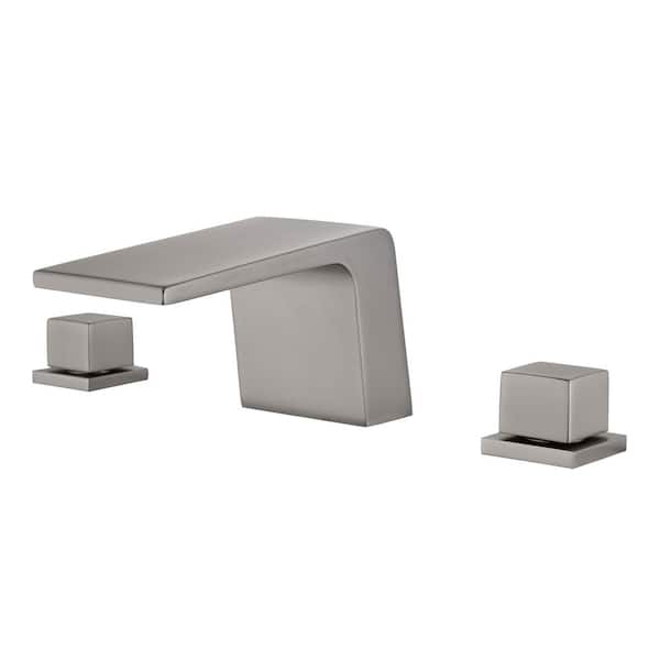 Boyel Living 8 in. Widespread Double Handle 1.2 GPM Bathroom Faucet with Quick Connect Hose and Water Supply Hoses in Gunmetal Gray