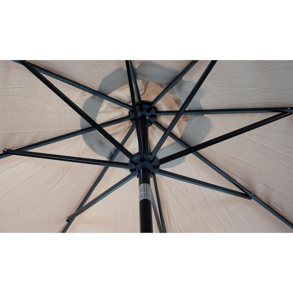 9 ft. Round 8-Rib Steel Market Patio Umbrella in Taupe