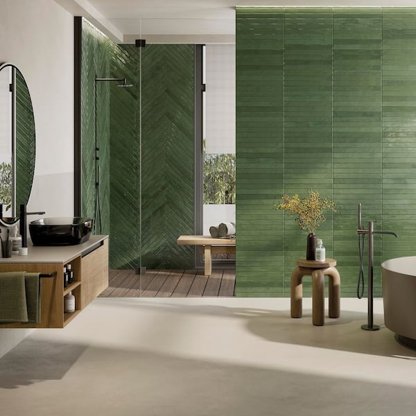 Maestro Green Brick 2 in. x 18 in. Polished Porcelain Floor and Wall Tile (8 sq. ft./Case)