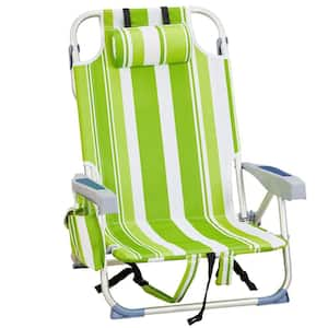 White and Green Stripe Aluminum Folding Backpack Beach Chair