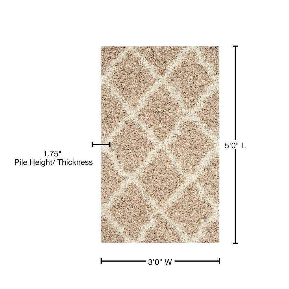 Ivory Beige Diamond Shag 3' x 5' Synthetic Area Rug