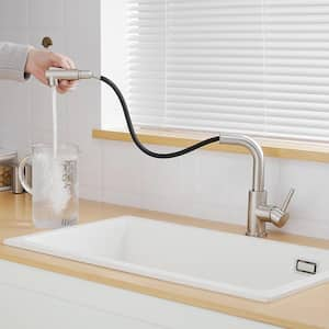 Single-Handle Single Hole Pull Down Sprayer Kitchen Faucet, Bar Faucet with 2 Mode Sprayer in Brushed Nickel