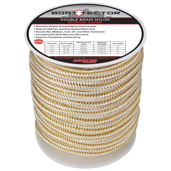 Extreme Max BoatTector Double Braid Nylon Dock Line - 3/4 in. x 60 ft., White and Gold