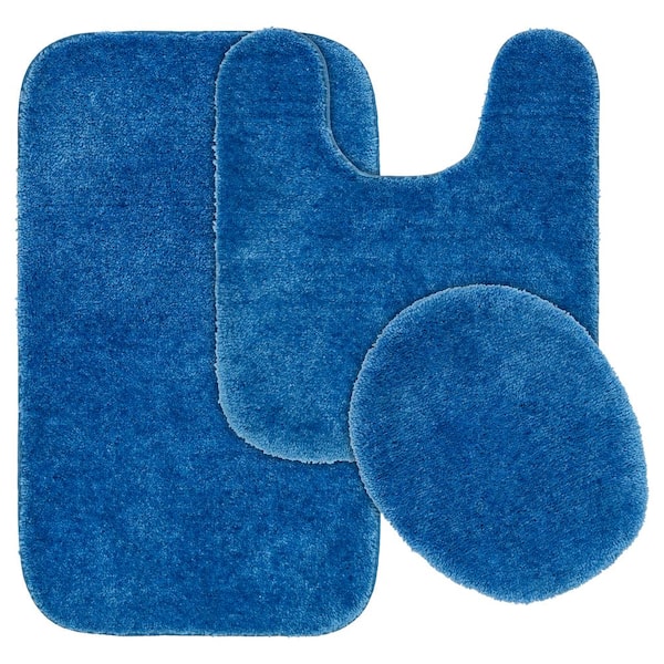 Garland Rug Electric Blue Traditional Plush Nylon 3-Piece Bath Rug Set